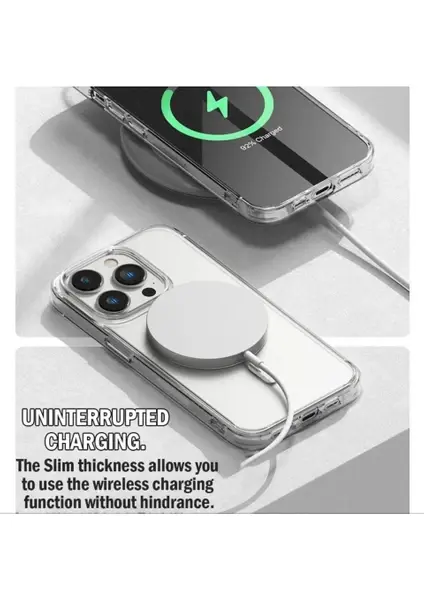 Apple Iphone 14 / 15 / 16 Promax Kılıf Kablosuz Şarj Magsafe Uyumlu Köşe Korumalı Şeffaf Kılıf